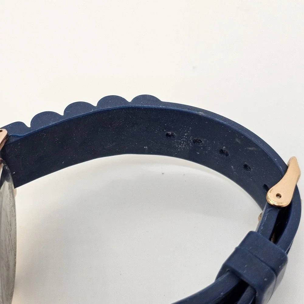 Unisex‎ Watch 38MM Blue Dial Blue Gold Case Blue Plastic Band Straps New Battery